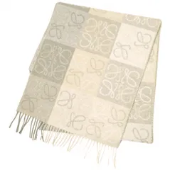 LOEWE ロエベ イギリス製 ANAGRAM SCARF ウールカシミヤ フリンジマフラー F810487X17 BEIGE アナグラムスカーフ モノグラム mm9813