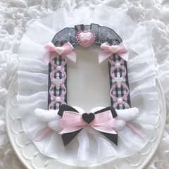 - ̗̀‎𖤐レースデコブロマケース  ブラック×ピンク 地雷系✰⋆｡:ﾟ･*B7縦入れ　硬質ケース