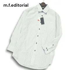 新品 未使用★ m.f.editorial タカキュー 通年 長袖 ストレッチ ノーアイロン ストライプ ボタンダウン シャツ Sz.M メンズ