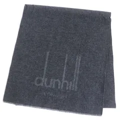 極美品□dunhill/ダンヒル　ロゴ入り　カシミヤ×ウール　フリンジマフラー/ショール　ダークグレー　スコットランド製　メンズオススメ◎のサムネイル
