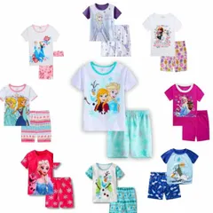 送料無料 子供パジャマ 男の子 女の子 プリントキッズ 子供服 ジュニア こども 上下セットルームウェア パジャマ 半袖＆半ズボン (アナと雪の女王 アナ雪 アナ エルサ) 90cm〜130cm 薄手綿100％ 春用 夏用 秋用