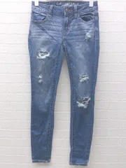 ◇ AMERICAN EAGLE OUTFITTERS ダメージ加工 デニム パンツ サイズ0 インディゴ レディース 【1002800984336】