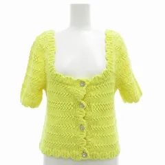 ザラ ZARA タグ付き カーディガン サマーニット ビジューボタン 5分袖 M 黄 イエロー /AE