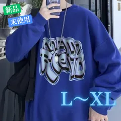 韓国 メンズ POPロゴ スウェット トレーナー 長袖 ブルー