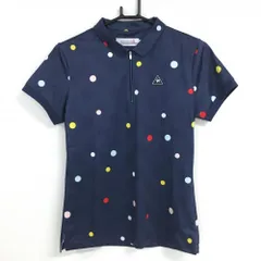 【超美品】ルコック 半袖ポロシャツ ネイビー×イエロー ドット ハーフジップ レディース L ゴルフウェア le coq sportif