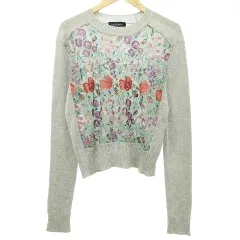 ロイスクレヨン Lois CRAYON レース チュール 切替 ニット カットソー フラワーエンブロイダリー M グレー ■YHS3