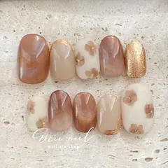 ❁ インクフラワーの奥行きキラキラネイル❁　 ネイルチップ　付け爪　ブライダル 　インクフラワー　シンプル　ニュアンス