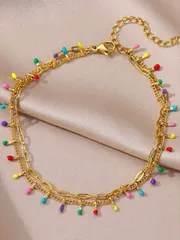 ジュエリー レディース フットアクセサリー 1個 カラフルなボヘミアンスタイルのドロップアンクレット、レディース用ゴールドカラーステンレススチールアンクレット、高級ウェディング、ビーチ、夏のジュエリーギフト