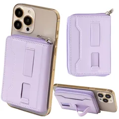 【人気商品】[ピタング] magsafe カードケース 財布 ラウンドファスナー スマホスタンド スマホグリップ機能付き カード収納 レディース パープル