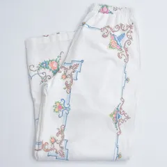 Remakeリメイク 再構築 パッチワーク&フラワー刺繍 デザイン ルーズシルエット コットン イージーパンツ クロスステッチ ホワイト 古着 裏地付き W69～90cm