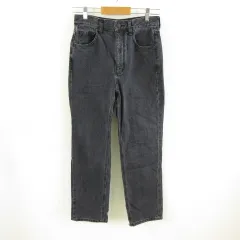 ジーユー GU ハイウエストストレートジーンズ デニムパンツ ロング 黒 M *T377