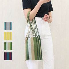 コットン　縞柄　 ハンドバッグ　ラヤ　おしゃれ　夏バッグ　浴衣　送料込み