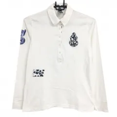 ★SALE価格★ゾーイ 長袖ポロシャツ 白×ネイビー 前立て内側花柄 スパンコール レディース 40(L) ゴルフウェア ZOY