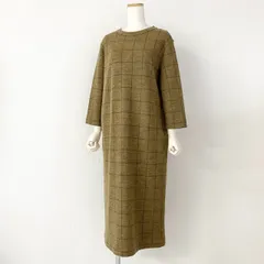 50a30 《美品》 45R フォーティーファイブアール ウールチェックワンピース 0 カーキ 刺繍 ドレス ナチュラル 45rpm 日本製のサムネイル