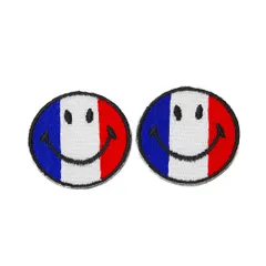 ワッペン アイロン ミニサイズ 2枚セット にこちゃん スマイル フランス 国旗 2P アップリケ わっぺん 小さい アイロンで簡単貼り付け 