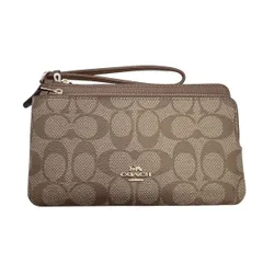 ♪2054 COACH コーチ ダブルジップ ウォレット マルチケース リストレットポーチ C5576 ブラウン