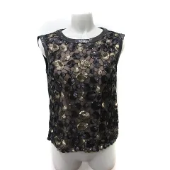 ビーシービージーマックスアズリア BCBGMAXAZRIA ブラウス ノースリーブ チュール スパンコール 切替 XXS 黒 ブラック /YIのサムネイル