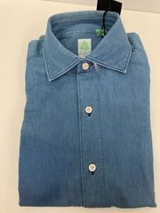 FINAMORE 1925 Tokyo Slim Fit Cotton Shirt in Light Blue H1278　メンズ　シャツ　青　ブルー