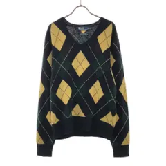 ポロバイラルフローレン 90s ウールブレンド オールド アーガイル柄 長袖 Vネック ニット M ネイビー系 Polo by Ralph Lauren セーター レディース