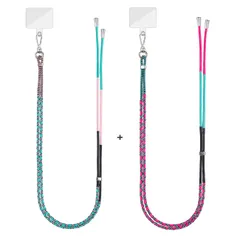 【新着商品】[2個セット] カラフルなナイロン編み携帯電話ストラップ - URIZONS 透明なPVC製のストラップ付き、長さを調節でき、耐久性があり、女性に適しています、すべての携帯電話機種に対応（ケースは含まれません