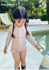 キッズ 水着 女の子 子供 ワンピース水着  かわいい 子供用 キッズ水着 子供水着 ガールズ ワンピース 長袖 スイムウエア プール フリル 幼稚園 保育園 小学生 日焼け止めHZQ1613