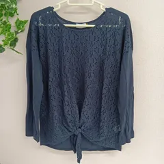 [LEPSIM] レプィシム カットソー レディース レース 幾何学模様 薄手 おしゃれ 古着 ネイビー（あ-105，ア-3）