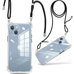 iPhone 14 Plus ケース クリア ショルダー 耐衝撃 ストラップ付き スマホケース アイフォン14 Plus カバー 薄型 透明 軽量 TPUスマホ シリコン 紐付き 斜めがけ 織りストラップ付き 肩掛け 調節可能なショルダー クロスボディ 多 1