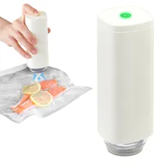 家庭用 食材保管 コンパクト 旅行 スリム 真空パック器 ペットフード 真空保存 離乳食 フードシーラー 真空シーラー キャンプ キャニスター 軽量 鮮度長持ち レンジOK Fresh 冷凍 Plan 保存袋 真空パック機 ホワイト dretec(ドリテック)