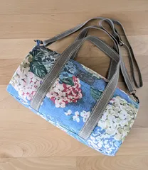 紫陽花ボストン　ハンドメイド　ショルダー紐つき