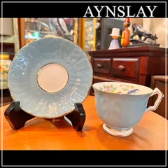 エインズレイ AYNSLEY カップ＆ソーサー 花鳥 ターコイズ シノワズリ アンティーク トリ 花柄 ブルー 水色 オシャレ ファイン ボーンチャイナ 廃盤【ME0708-3】