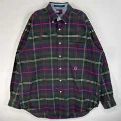 古着 90's/90年代 トミーヒルフィガー TOMMY HILFIGER 長袖シャツ チェック柄 ロゴ 刺繍 ボタンダウン M  ネイビー系 マルチカラー メンズ