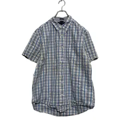 TOMMY HILFIGER 半袖 チェックシャツ L ライトブルー ホワイト ネイビー トミーヒルフィガー ボタンダウン 古着卸 アメリカ仕入 a604-6339
