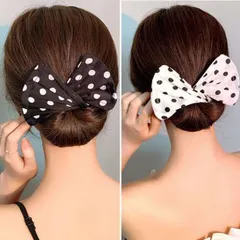 ２点セット シニヨンメーカー デフトバン 黒水玉 白水玉 お団子ヘアアレンジ 可愛い​