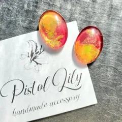 No.O-307 ガラスカボションアブストラクトアートハンドメイドピアス サージカルステンレスピアス