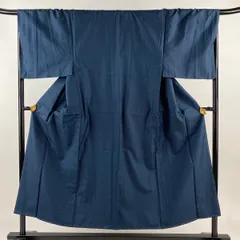 男着物 身丈149cm 裄丈69cm L 袷 アンサンブル 紬地 幾何学模様 紺色 正絹 美品 秀品 【中古】