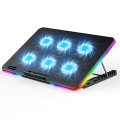 ノートPCクーラー ６つ冷却ファン 7段階高さ 角度調整 風量調節 ノートパソコン冷却パッド 冷却台 2つUSBポート 静音 LiANGSTAR スマホンスタンド付き 最大17.3インチまで対応 RGBライト付き