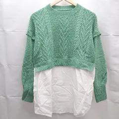 ◇ ViS ビス クルーネック　ケーブル　切り返し　シンプル 長袖 ブラウス サイズF グリーン系 レディース E  【1303020026074】