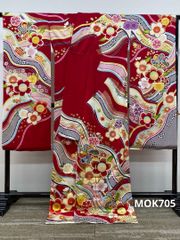 振袖 仮絵羽 金駒 金彩 大輪 牡丹 正絹 未仕立て品 八掛付き MOK449