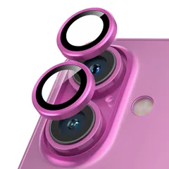 新品 Podick カメラフィルム iPhone 16/16 Plus用 カメラカバー 9H強化ガラス アルミ合金 アイフォン16/16Plus用 カメラ保護 キズ防止 耐衝撃 高透過率 黒縁取り 露出オーバー防止 極薄 レンズカバー プロテクター ピンク