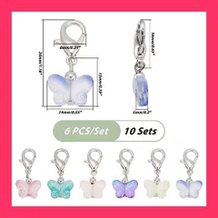 【スタッフおすすめ！】[PH PandaHall] 60個ガラス 蝶チャーム ペンダント カラフル ジュエリー DIY製作キット カニカン付き ハンドメイド アクセサリーパーツ デコパーツ イヤリング ピアス キーホルダー 手芸材料 手作り