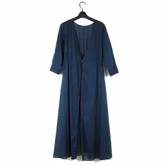 シップス SHIPS ジレ カーディガン ロング ワンピース シフォン シアー 7分袖 バックリボン F 紺 ネイビー 美品 近年モデル