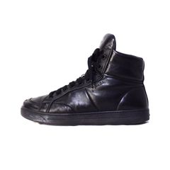 Prada PRADA High-top Leather Lace-up Sneakers, Size 8, Black, 2TG 184