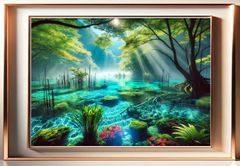 445【神霊山水・神宿り】清らかな森と水の浄化・癒やしの光【神仏画