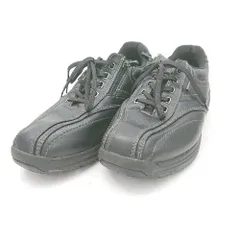 ◇ Θ GAINER ゲイナー フェイクレザー ジップアップ スニーカー サイズ25 ブラック レディース E  【1506190004594】