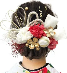 【在庫処分】[JZOON] 髪飾りドライフラワー ダリア 造花飾り 和玉 赤 ヘアアクセサリー 成人式 水引 ヘッドパーツ あじさい 振袖 着物 卒業式 七五三 浴衣 袴 結婚式 かすみ草 和装 造花 手作り 専用ケース付き B2246