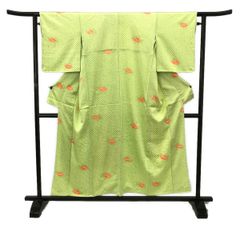 小紋/絞り/グリーン/美品/仕立上がり/適応身長147～153㎝/11435