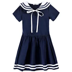 【新品】 [Weileenice] 女の子 ピアノ 発表会 140 ワンピース ネイビー 紺色 子供 海軍風ドレス キッズ フォーマル 結婚式 ワンピース ジュニア 小学生 かわいい 卒業式 子供服 半袖ワンピース