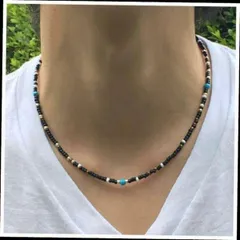 40cm 黒 ビーズネックレス ネイティブmix メンズ レディース