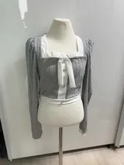 リボンタイ ニット カーディガン グレー