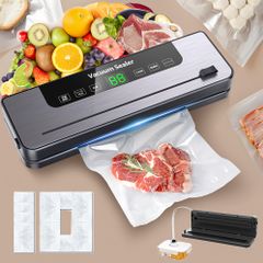 モスミー 自動真空シーラーマシン、80kPa強力吸引、専用袋10枚付き、110V-240V米国プラグ対応、耐久性と軽量設計の乾燥/湿った食品保存用、新鮮さキーパー 肉・果物・野菜・スナック用 真空シーラーバッグ